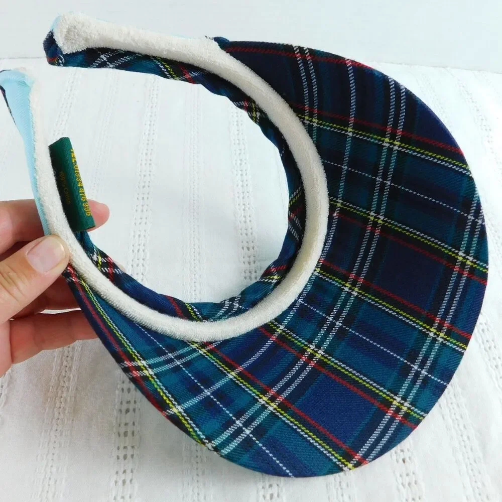 Old Course St Andrews Plaid Blue Golf Visor with Medallion Cotton Vintage NEW